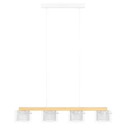 Eglo PORTICO-Z hanglamp staal, hout wit, bruin / staal, glas wit, helder H: 1100 mm