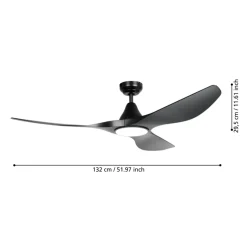Eglo PORTSEA Ventilator met licht ABS zwart-mat / acryl melkkleurig H: 295 mm | Ø 1320 mm