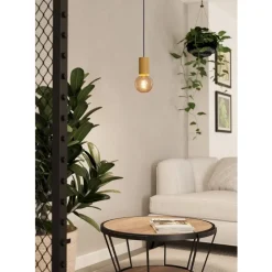 Eglo POZUETA 1 hanglamp staal, hout zwart, bruin H: 1100 mm | Ø 65 mm