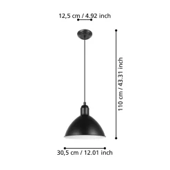 Eglo PRIDDY hanglamp staal zwart, wit H: 1100 mm | Ø 305 mm
