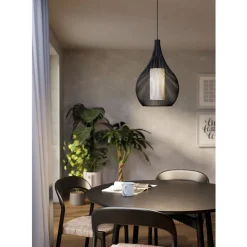 Eglo RAZONI 1 hanglamp staal zwart / staal, glas zwart, wit H: 1100 mm | Ø 325 mm