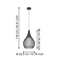 Eglo RAZONI 1 hanglamp staal wit / staal, glas wit H: 1100 mm | Ø 325 mm