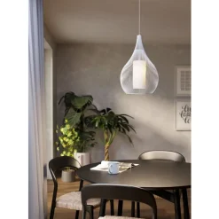 Eglo RAZONI 1 hanglamp staal wit / staal, glas wit H: 1100 mm | Ø 325 mm
