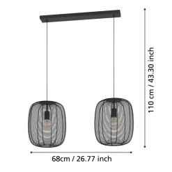 Eglo RINROE hanglamp staal zwart H: 1100 mm