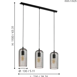 Eglo ROCCAMENA hanglamp staal zwart, koper H: 1100 mm