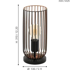 Eglo ROCCAMENA Tafellampen staal zwart, koper H: 310 mm | Ø 130 mm