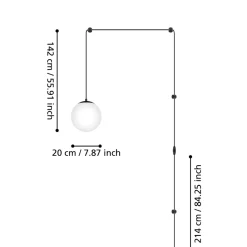 Eglo RONDO 3 hanglamp staal, kunststof zwart / glas opaal-mat wit H: 1420 mm