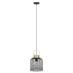 Eglo ROUNDHAM hanglamp staal zwart, geborsteld messing H: 1100 mm | Ø 220 mm