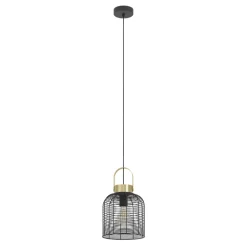Eglo ROUNDHAM hanglamp staal zwart, geborsteld messing H: 1100 mm | Ø 220 mm