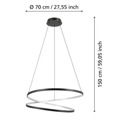Eglo RUOTALE hanglamp aluminium, staal zwart / Kunststof wit H: 1500 mm | Ø 700 mm