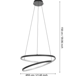 Eglo RUOTALE hanglamp aluminium, staal zwart / Kunststof wit H: 1500 mm | Ø 550 mm