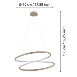 Eglo RUOTALE hanglamp aluminium, staal zandkleuren / Kunststof wit H: 1500 mm | Ø 700 mm