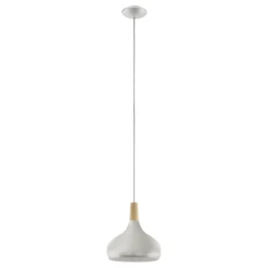 Eglo SABINAR hanglamp staal zilver geborsteld / Hout bruin H: 1100 mm | Ø 280 mm