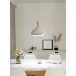 Eglo SABINAR hanglamp staal zilver geborsteld / Hout bruin H: 1100 mm | Ø 280 mm