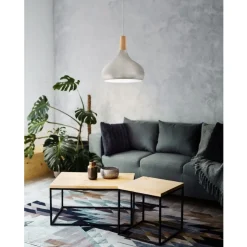 Eglo SABINAR hanglamp staal zilver geborsteld / Hout bruin H: 1100 mm | Ø 280 mm