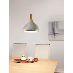 Eglo SABINAR hanglamp staal zilver geborsteld / Hout bruin H: 1100 mm | Ø 280 mm