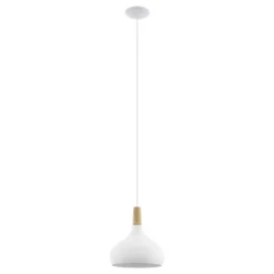 Eglo SABINAR hanglamp staal wit / Hout bruin H: 1100 mm | Ø 280 mm