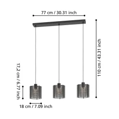 Eglo SEGOVIA hanglamp staal zwart / Hout zwart H: 1100 mm