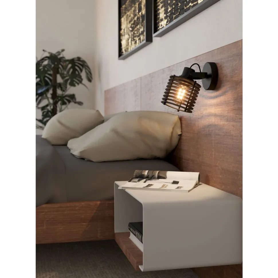 Eglo SEGOVIA spot staal zwart / Hout zwart H: 195 mm