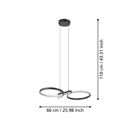 Eglo SERPINS hanglamp aluminium, staal zwart / Kunststof wit H: 1100 mm