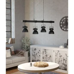 Eglo SHIREBROOK hanglamp staal, hout zwart H: 1100 mm