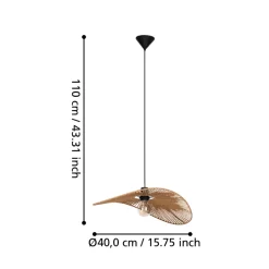 Eglo SIRUELA hanglamp staal zwart / papier natuur H: 1100 mm