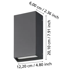 Eglo SPONGANO Wandlamp aluminium zwart / Kunststof transparant H: 200 mm