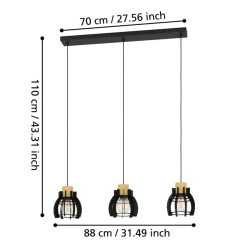 Eglo STILLINGTON 1 hanglamp staal, hout zwart, bruin H: 1100 mm