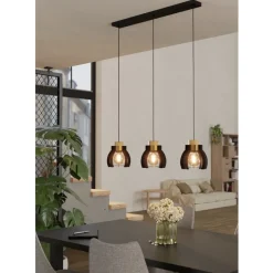 Eglo STILLINGTON 1 hanglamp staal, hout zwart, bruin H: 1100 mm