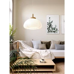 Eglo SUMMERHILL hanglamp staal, hout wit, bruin / papier wit H: 1100 mm | Ø 550 mm