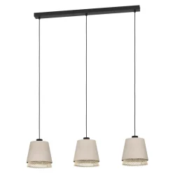 Eglo TABLEY hanglamp staal zwart / textiel, hout natuurlijk, bruin H: 1100 mm