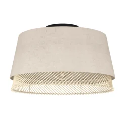 Eglo TABLEY Plafondarmaturen staal zwart / textiel, hout natuurlijk, bruin H: 235 mm | Ø 380 mm