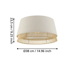 Eglo TABLEY Plafondarmaturen staal zwart / textiel, hout natuurlijk, bruin H: 235 mm | Ø 380 mm