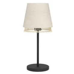 Eglo TABLEY Tafellampen staal zwart / textiel, hout natuurlijk, bruin H: 425 mm | Ø 190 mm