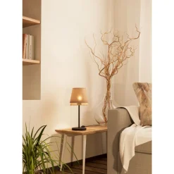 Eglo TABLEY Tafellampen staal zwart / textiel, hout natuurlijk, bruin H: 425 mm | Ø 190 mm