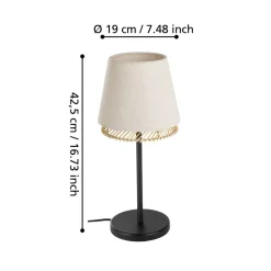 Eglo TABLEY Tafellampen staal zwart / textiel, hout natuurlijk, bruin H: 425 mm | Ø 190 mm