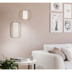 Eglo TERRAROSA hanglamp staal zandkleuren / textiel wit H: 1100 mm | Ø 285 mm