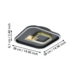 Eglo TIRIOLO Wand-/plafondlamp staal, kunststof zwart, goud H: 60 mm