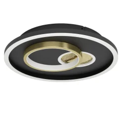 Eglo TIRIOLO Wand-/plafondlamp staal, kunststof zwart, goud H: 60 mm | Ø 380 mm