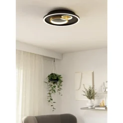 Eglo TIRIOLO Wand-/plafondlamp staal, kunststof zwart, goud H: 60 mm | Ø 380 mm