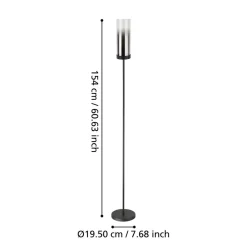 Eglo TOOTHILL Staande lampen staal zwart / glas gestoomd zwart-transparant H: 1535 mm | Ø 105 mm