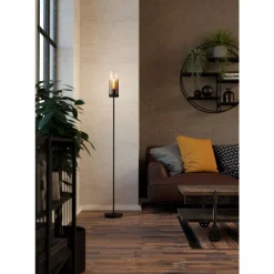Eglo TOOTHILL Staande lampen staal zwart / glas gestoomd zwart-transparant H: 1535 mm | Ø 105 mm