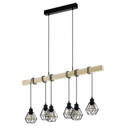 Eglo TOWNSHEND 5 hanglamp staal, hout zwart, bruin H: 1100 mm