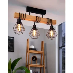 Eglo TOWNSHEND 5 Plafondarmaturen staal, hout zwart, bruin H: 360 mm