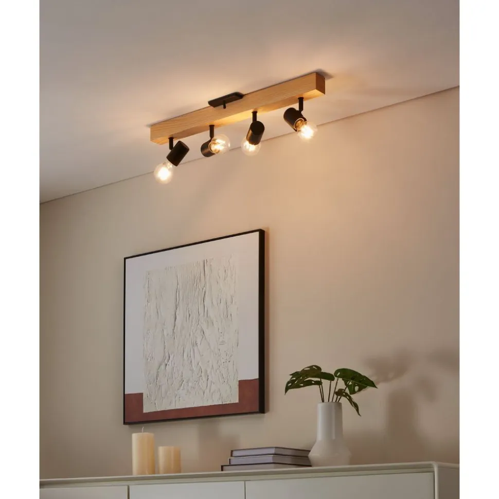 Eglo TOWNSHEND 3 spot hout, staal bruin, zwart