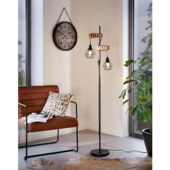 Eglo TOWNSHEND 5 Staande lampen staal, hout zwart, bruin H: 1665 mm