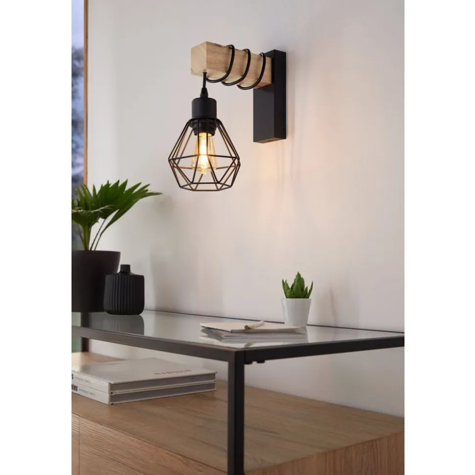 Eglo TOWNSHEND 5 Wandlamp staal, hout zwart, bruin H: 275 mm