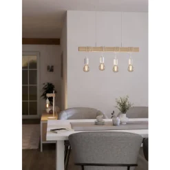 Eglo TOWNSHEND hanglamp staal wit / Hout bruin H: 1100 mm