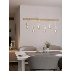 Eglo TOWNSHEND hanglamp staal wit / Hout bruin H: 1100 mm