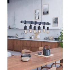 Eglo TOWNSHEND hanglamp staal zwart / Hout zwart H: 1100 mm